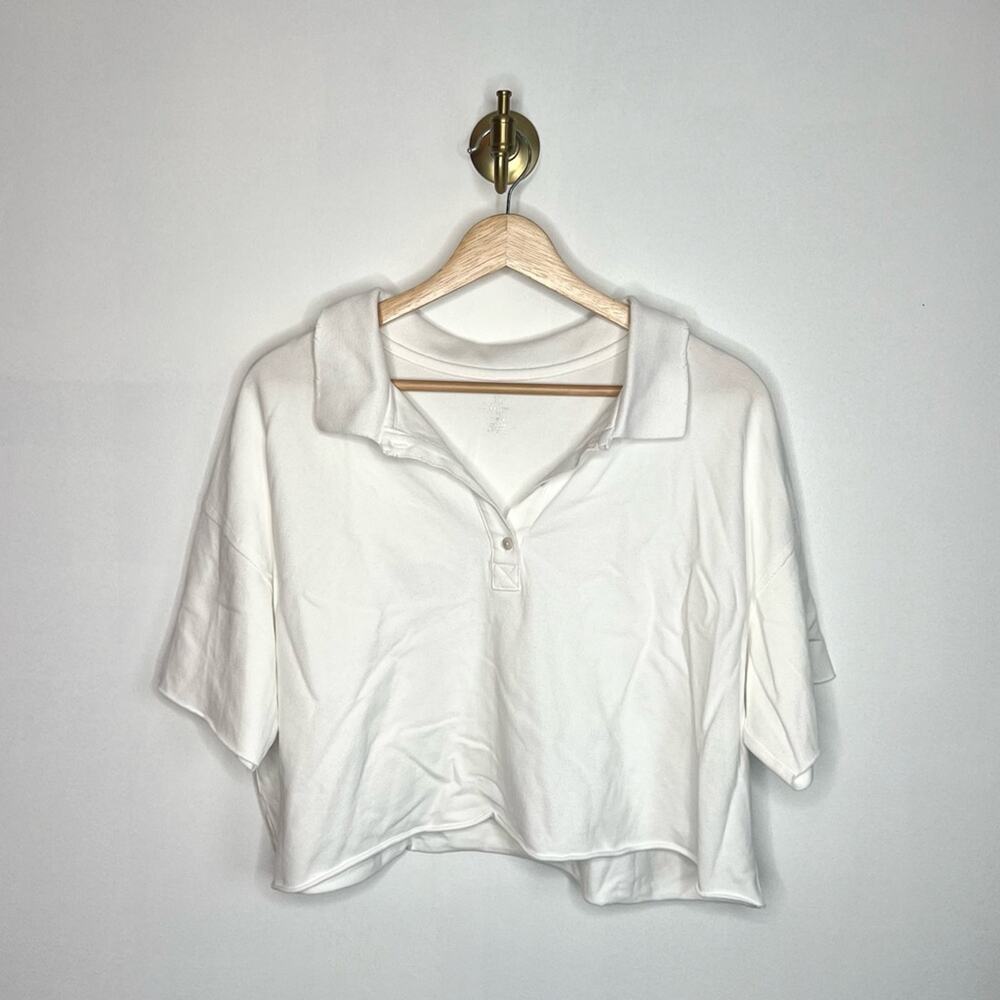 OFFLINE Aerie Cropped Polo Shirt White